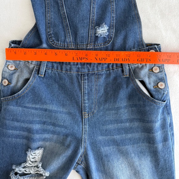 Dark Blue Distressed Denim Women’s Overalls - Picture 11 of 14